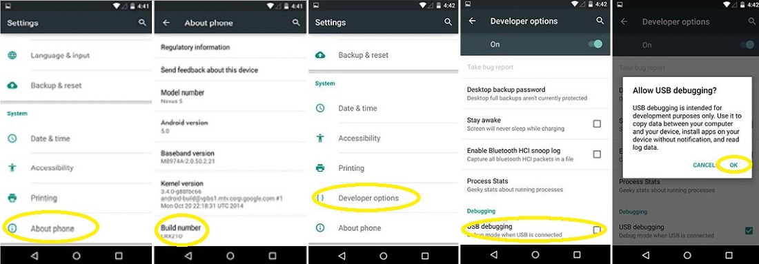 Enable USB Debugging Mode on Android Devices Running KitKat or Above